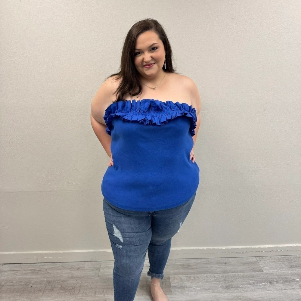 MaEve By Anthropologie Poplin Ruffle Cropped Tube Top - Size 3X